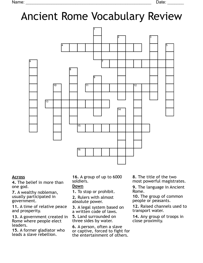 Ancient Rome Vocabulary Review Crossword