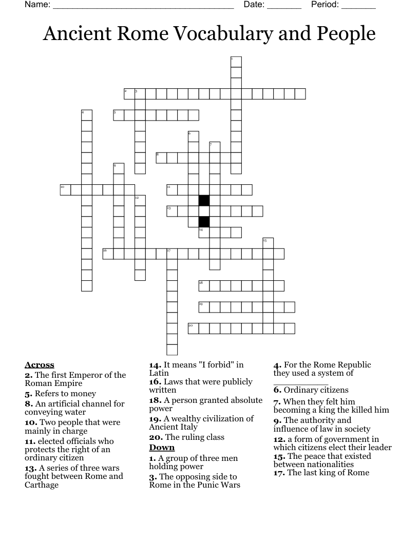 Ancient Rome Vocabulary and People Crossword