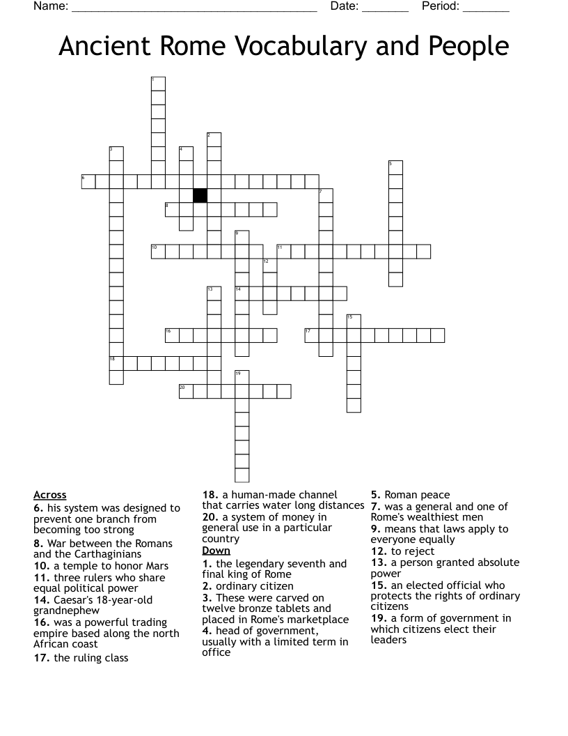 Ancient Rome Vocabulary and People Crossword
