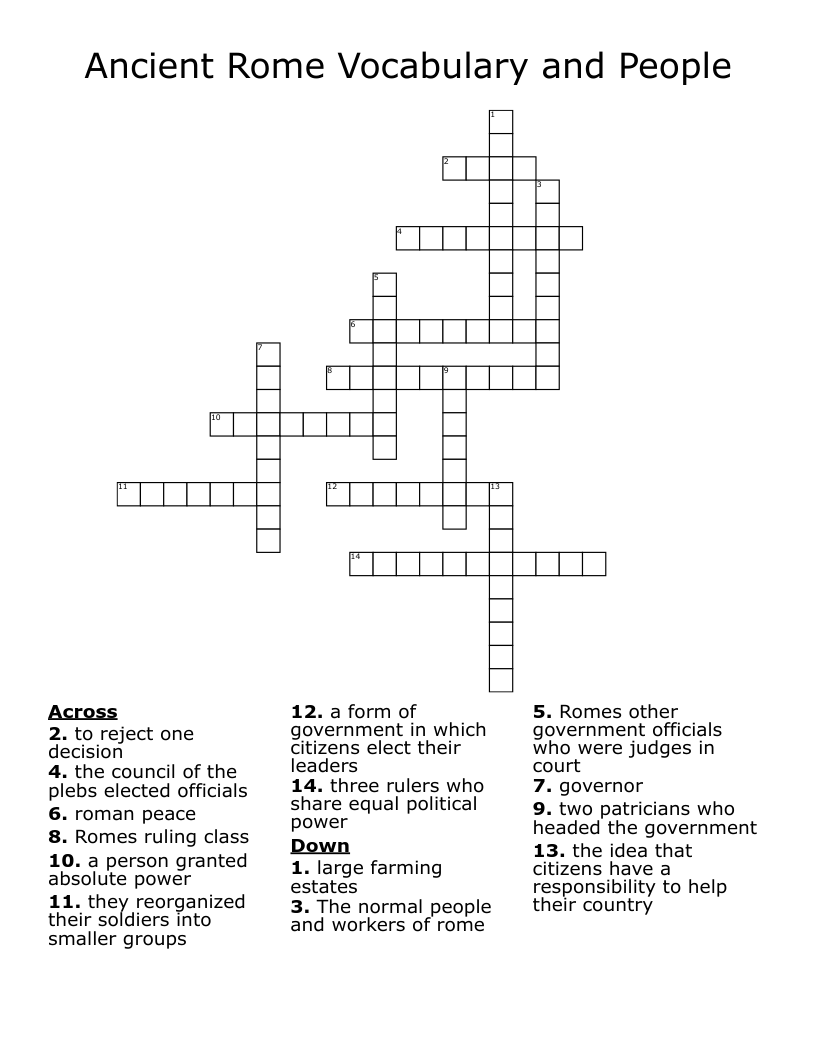 Ancient Rome Vocabulary and People Crossword