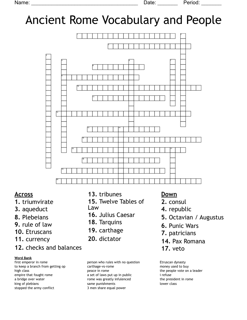 Ancient Rome Vocabulary and People Crossword