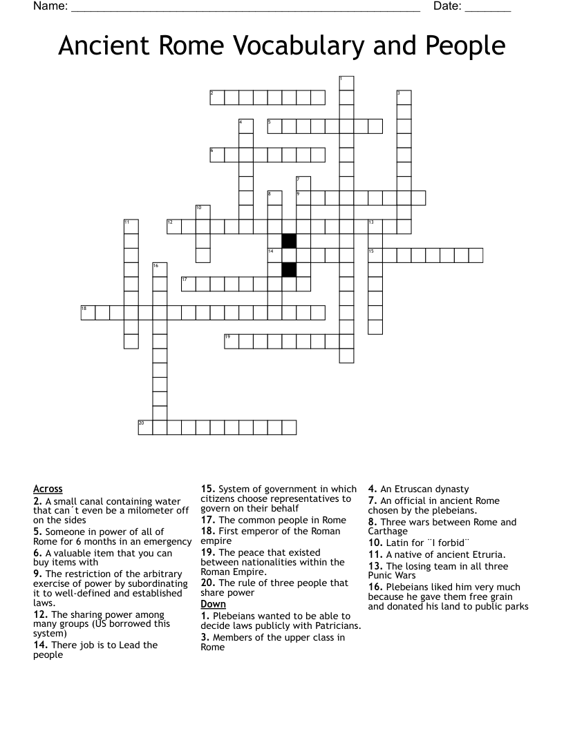 Ancient Rome Vocabulary and People Crossword