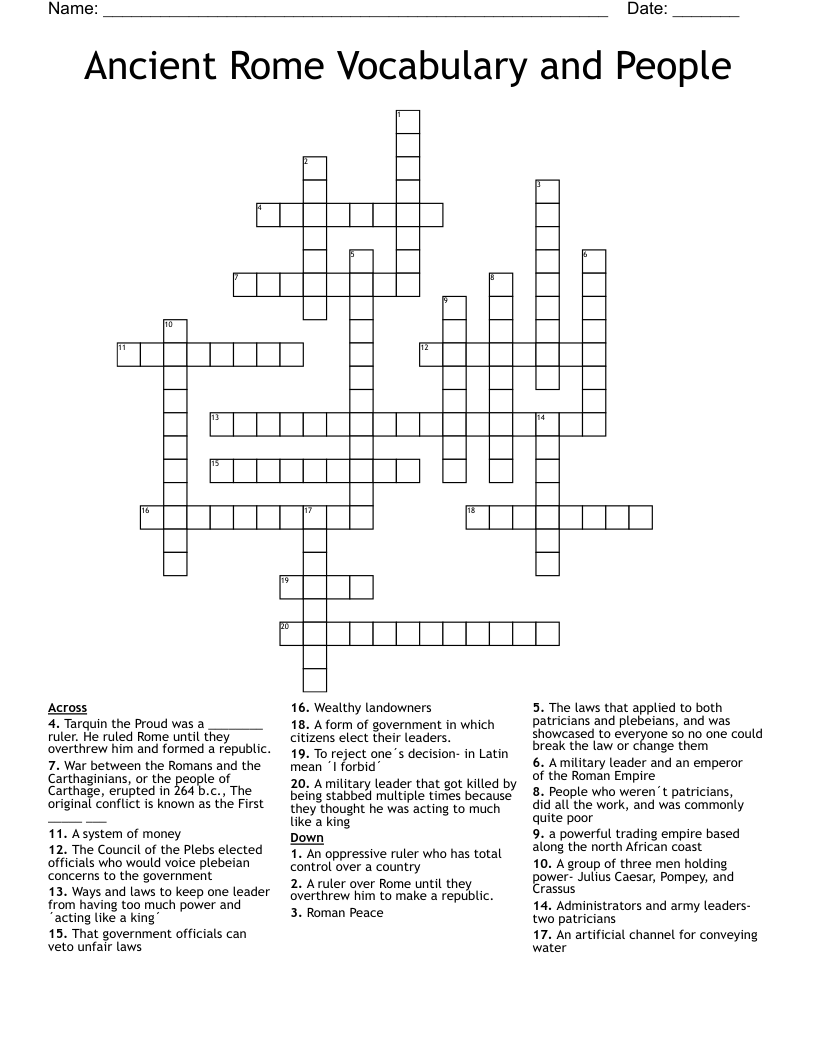 Ancient Rome Vocabulary and People Crossword