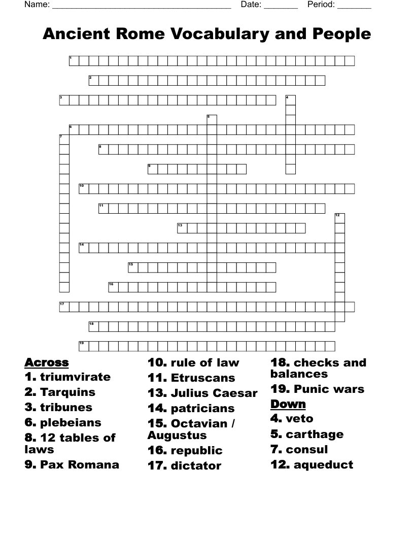 Ancient Rome Vocabulary and People Crossword