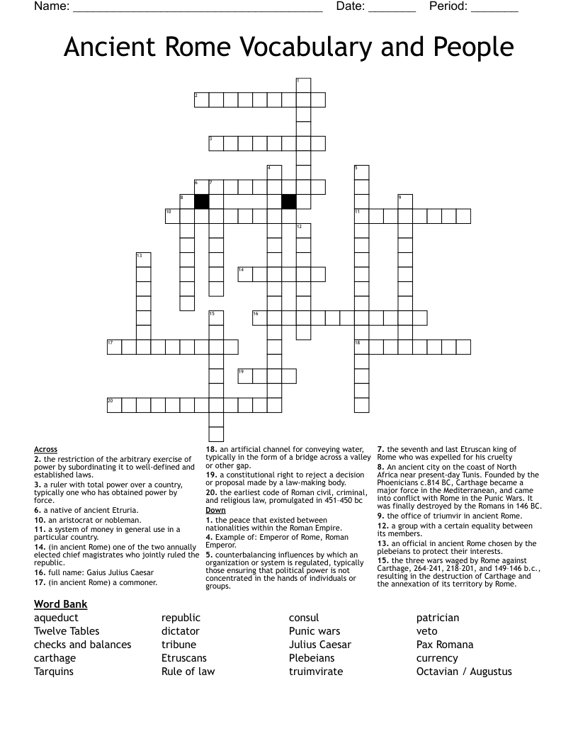 Ancient Rome Vocabulary and People  Crossword