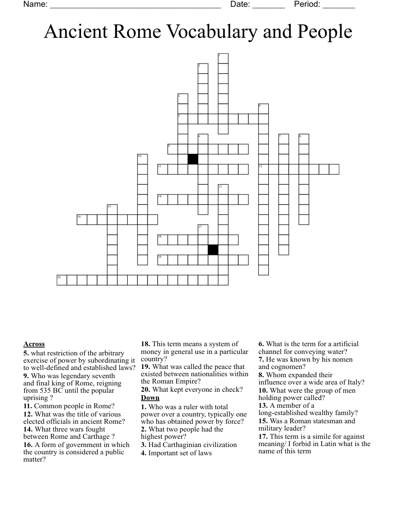 Ancient Rome Vocabulary and People  Crossword