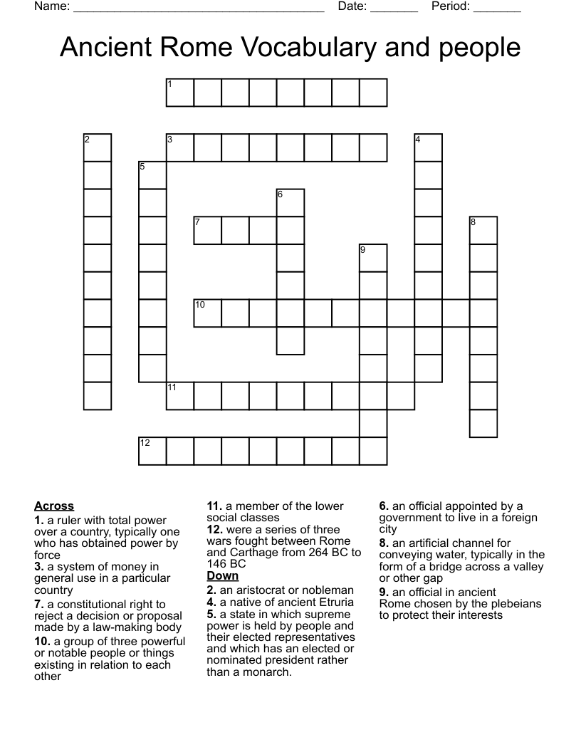 Ancient Rome Vocabulary and people Crossword