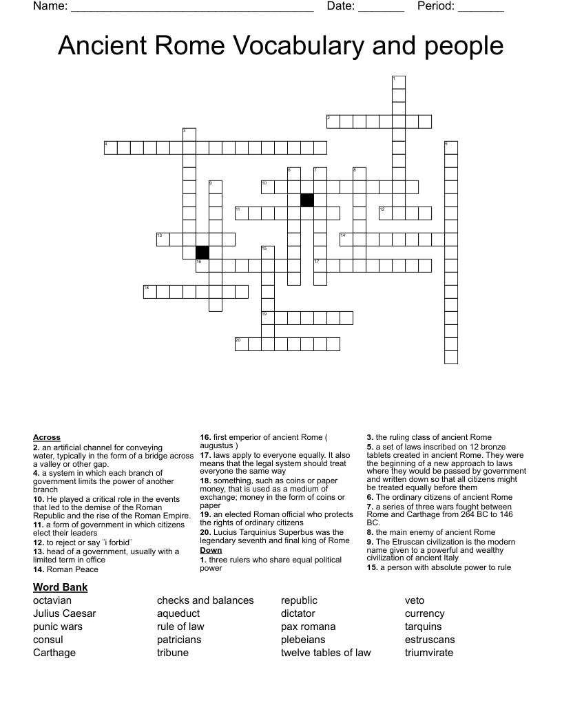 Ancient Rome Vocabulary and people Crossword