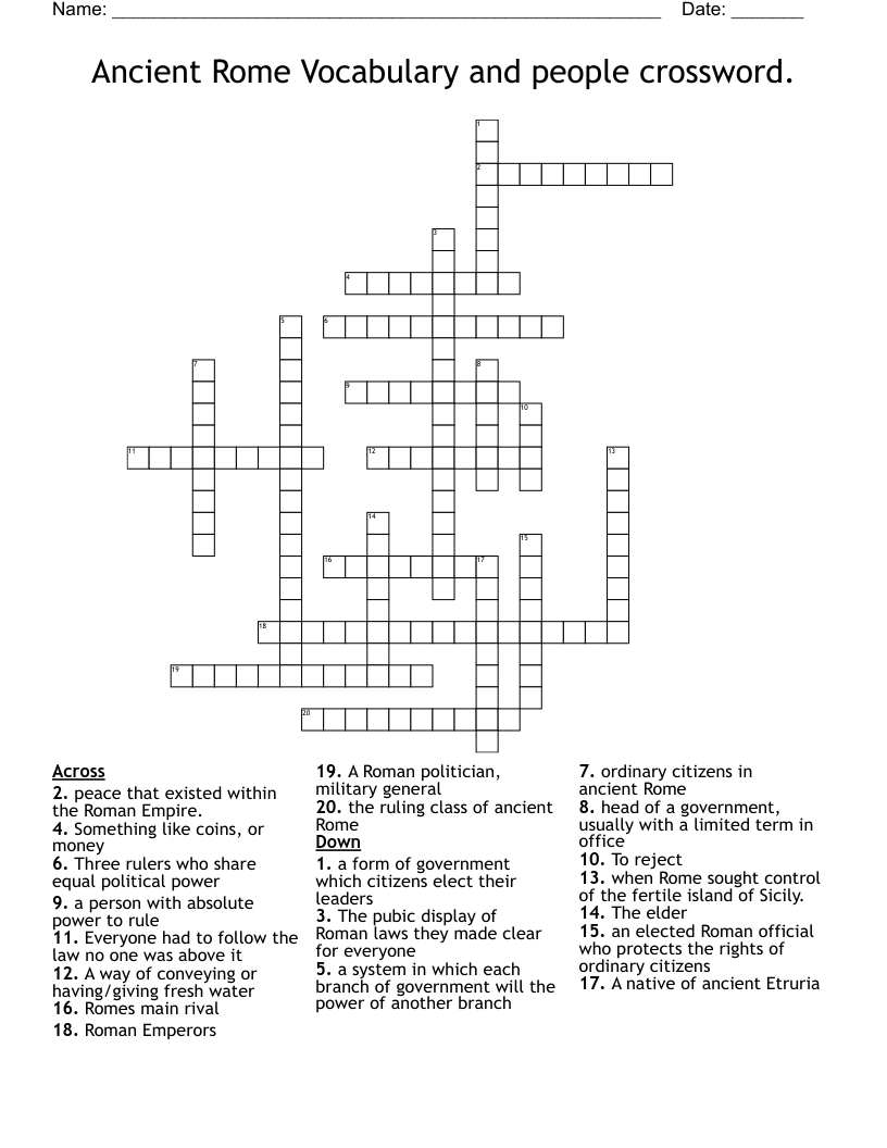 Ancient Rome Vocabulary and people crossword.