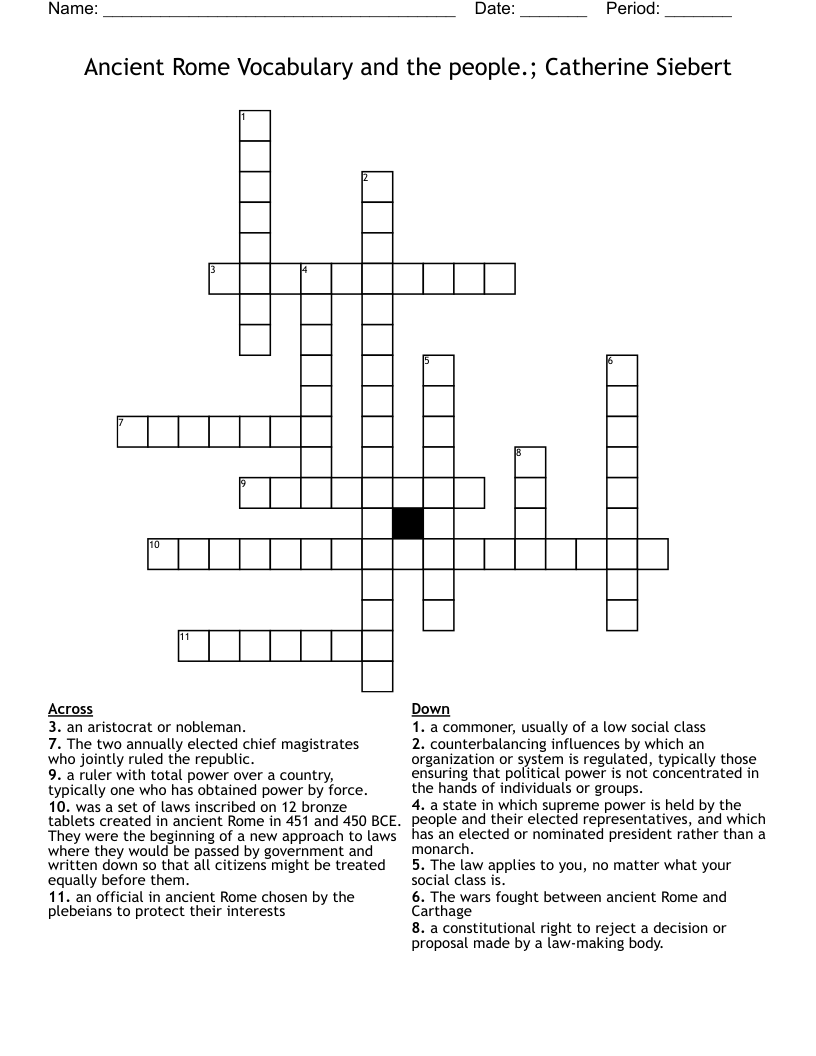 Ancient Rome Vocabulary and the people.; Catherine Siebert Crossword
