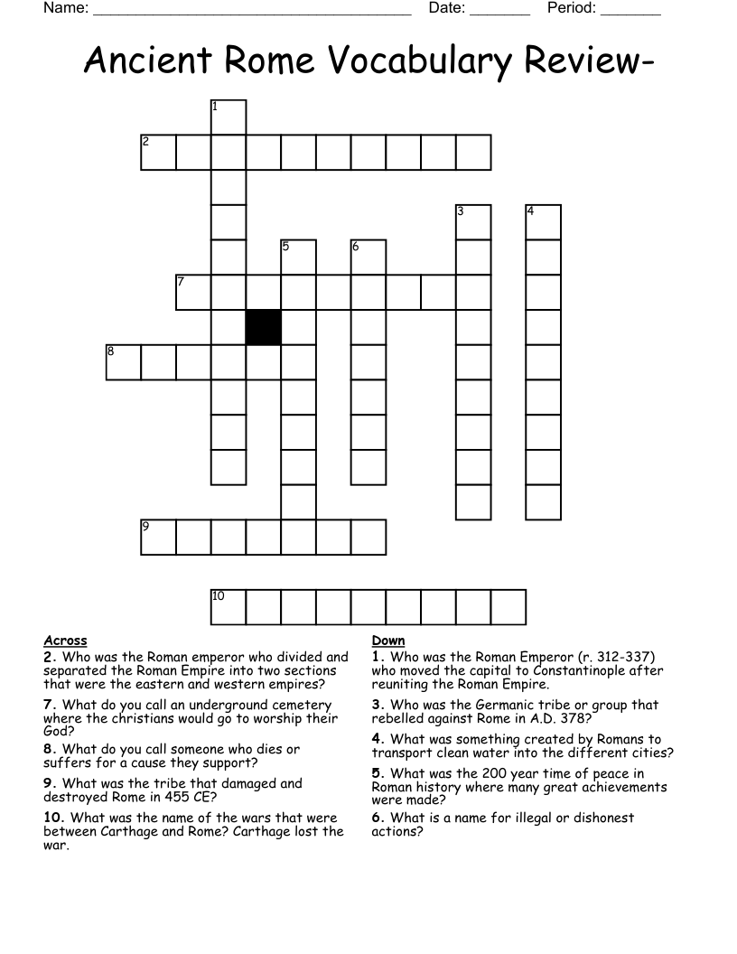 Ancient Rome  Vocabulary Review- Crossword