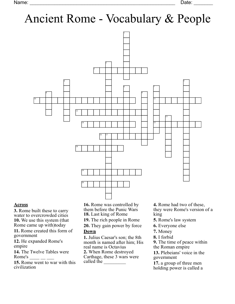 Ancient Rome - Vocabulary & People Crossword