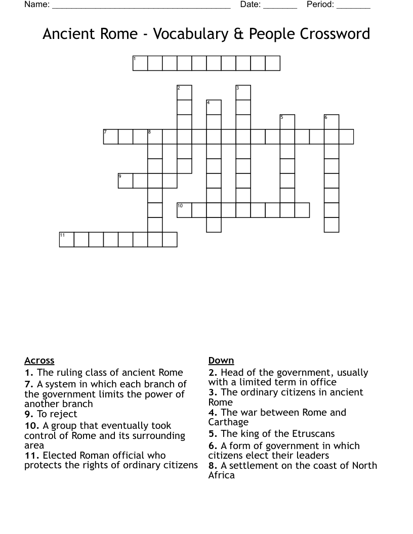 Ancient Rome - Vocabulary & People Crossword