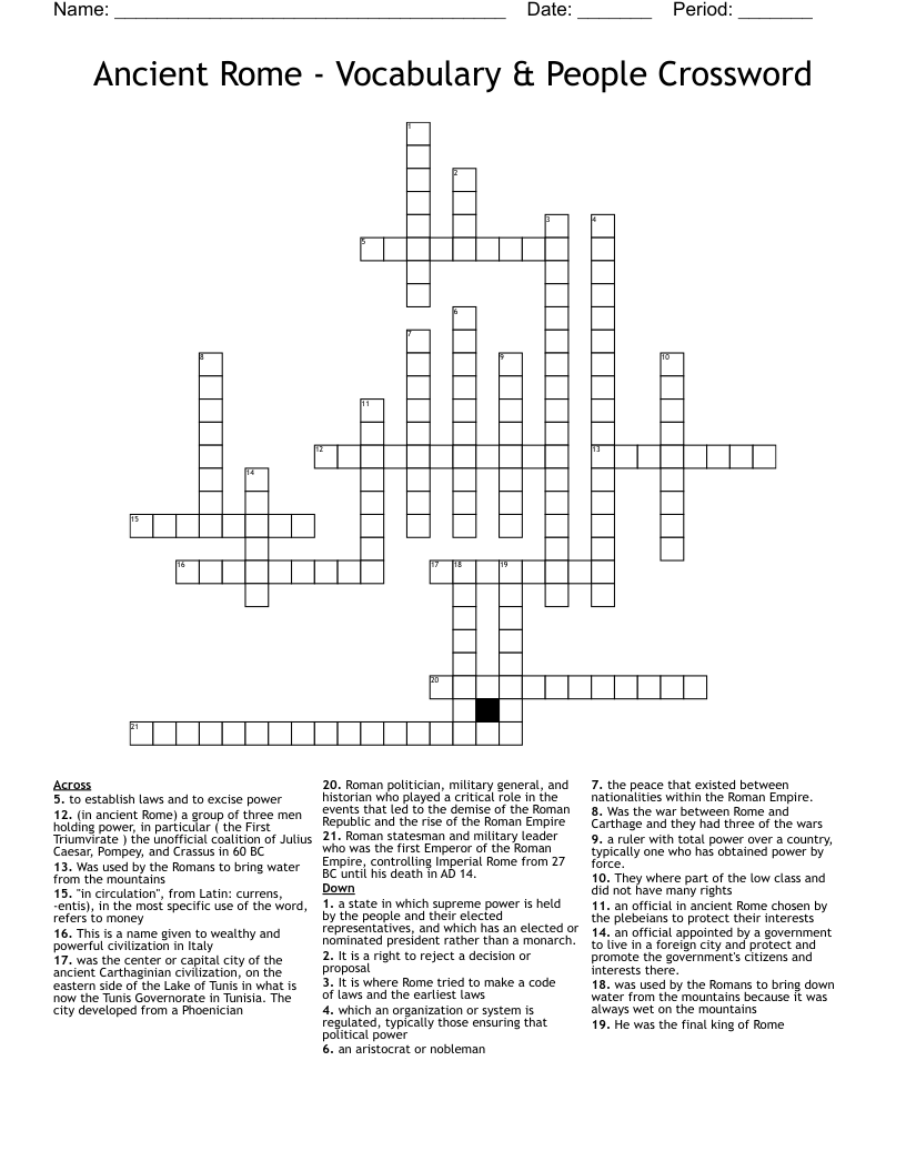 Ancient Rome - Vocabulary & People Crossword
