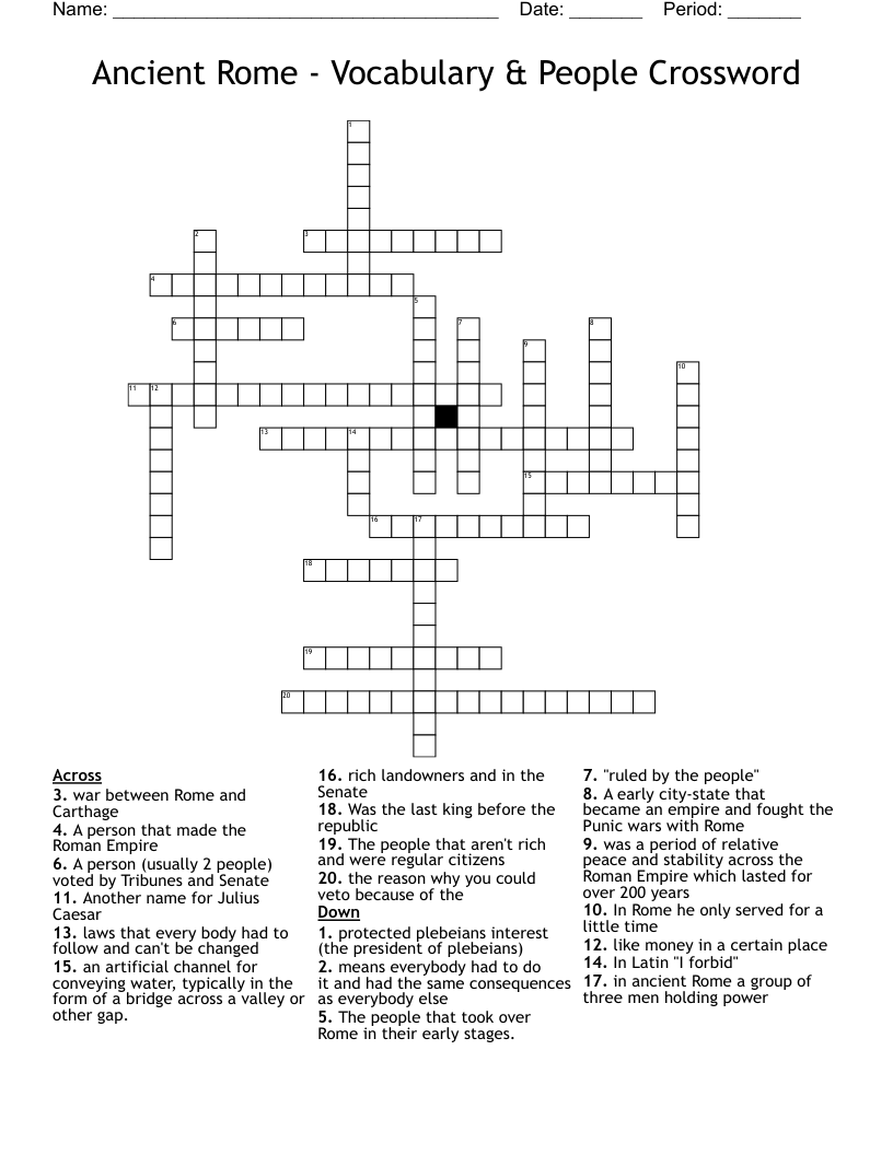 Ancient Rome - Vocabulary & People Crossword
