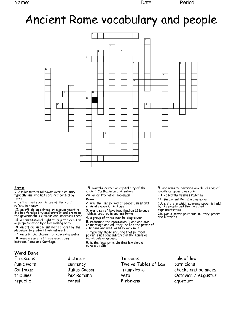 Ancient Rome vocabulary and people Crossword