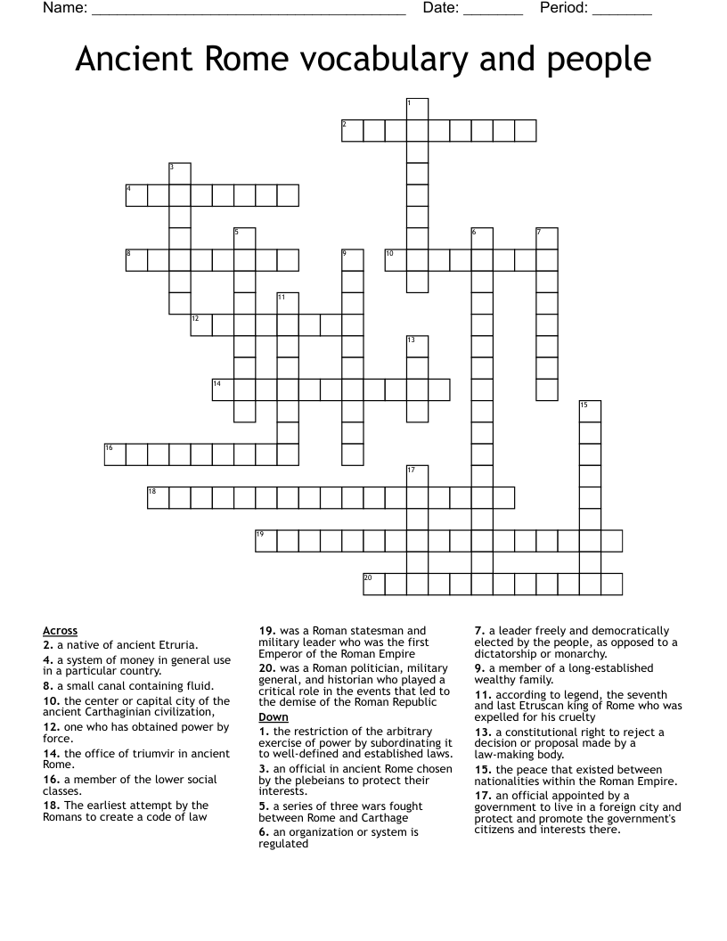 Ancient Rome vocabulary and people Crossword