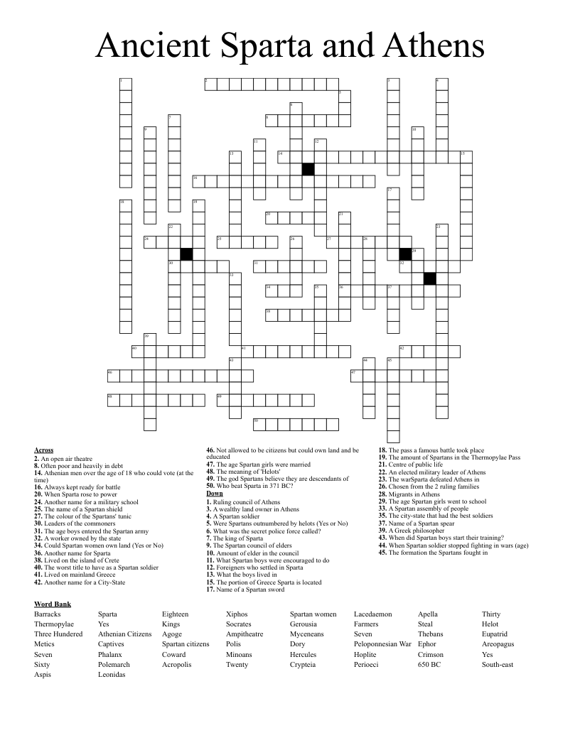 Ancient Sparta and Athens Crossword