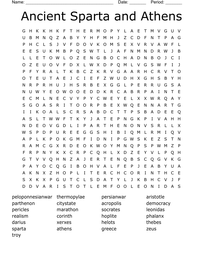Ancient Sparta and Athens Word Search