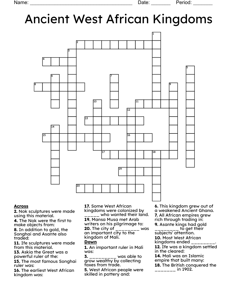 Ancient West African Kingdoms Crossword