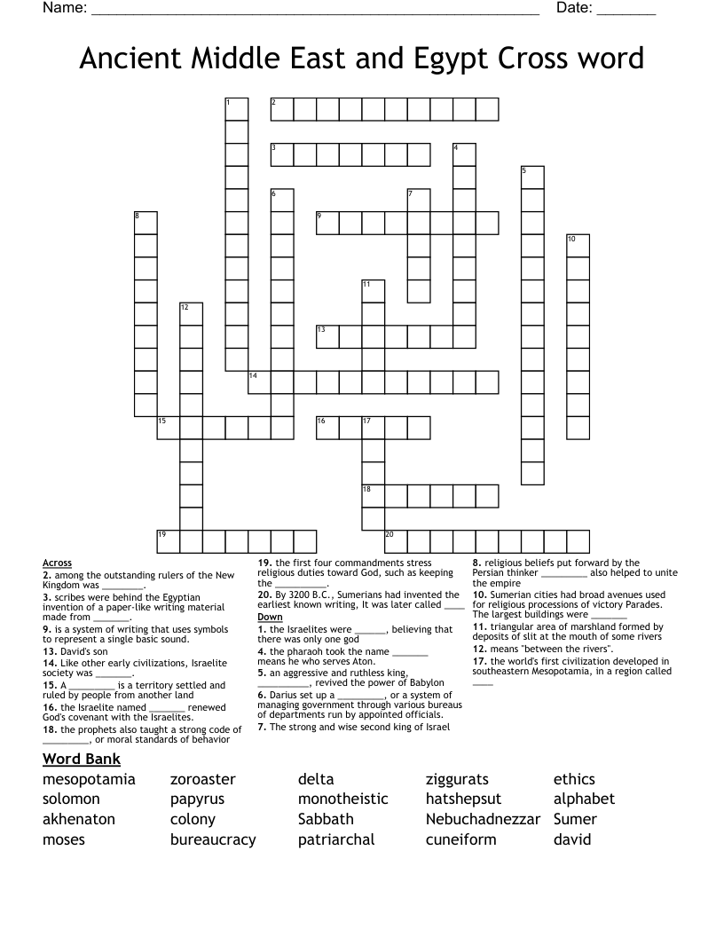 Ancient  Middle East and Egypt Cross word