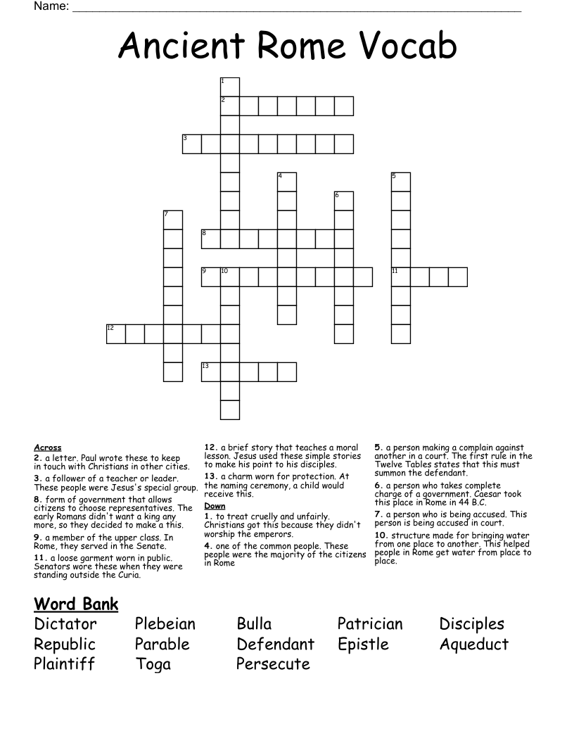 Ancient  Rome Vocab Crossword