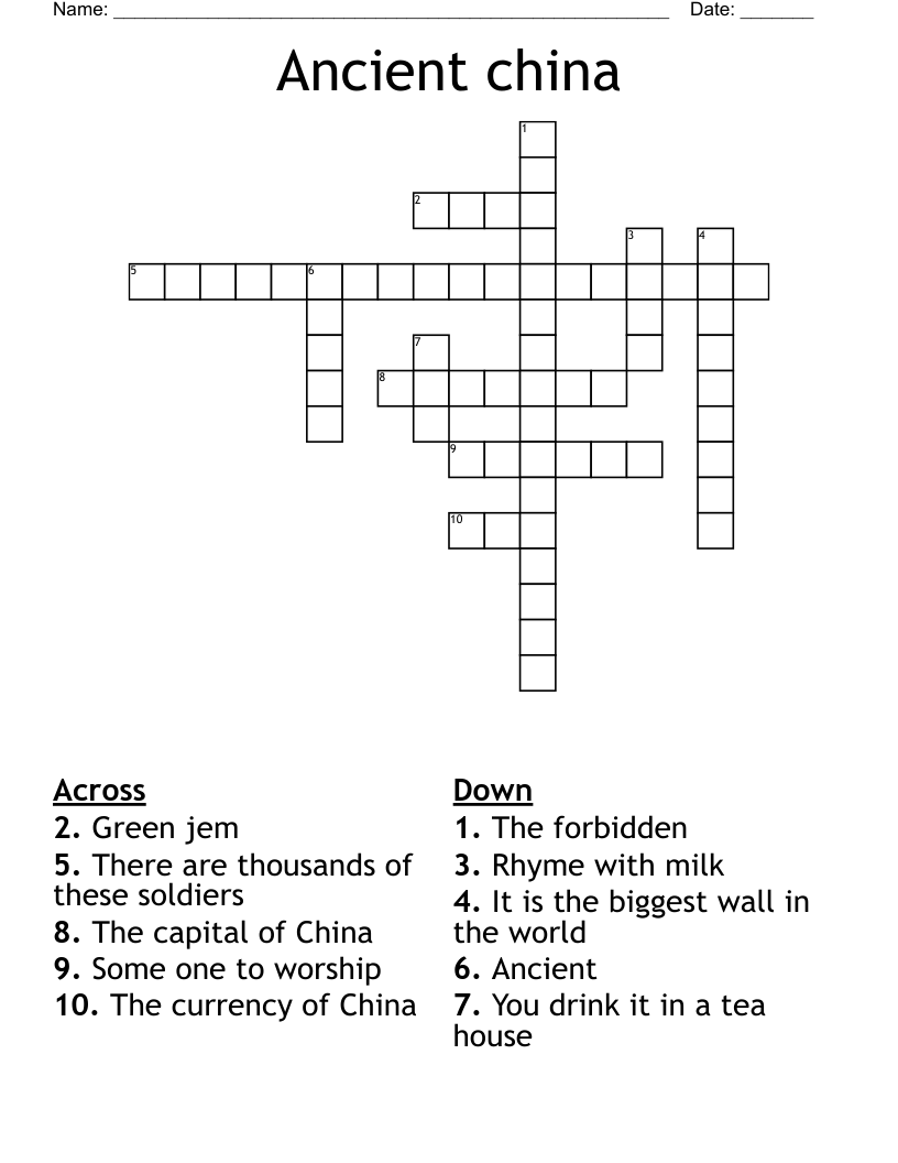Ancient china  Crossword