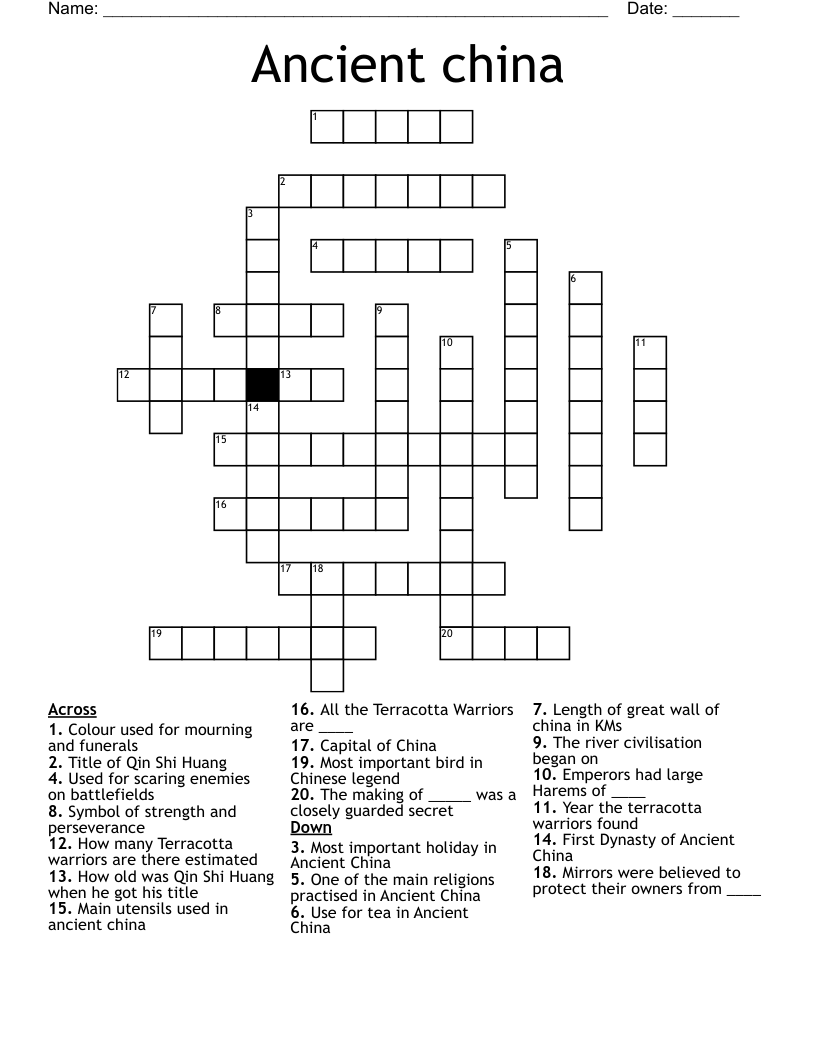 Ancient china  Crossword