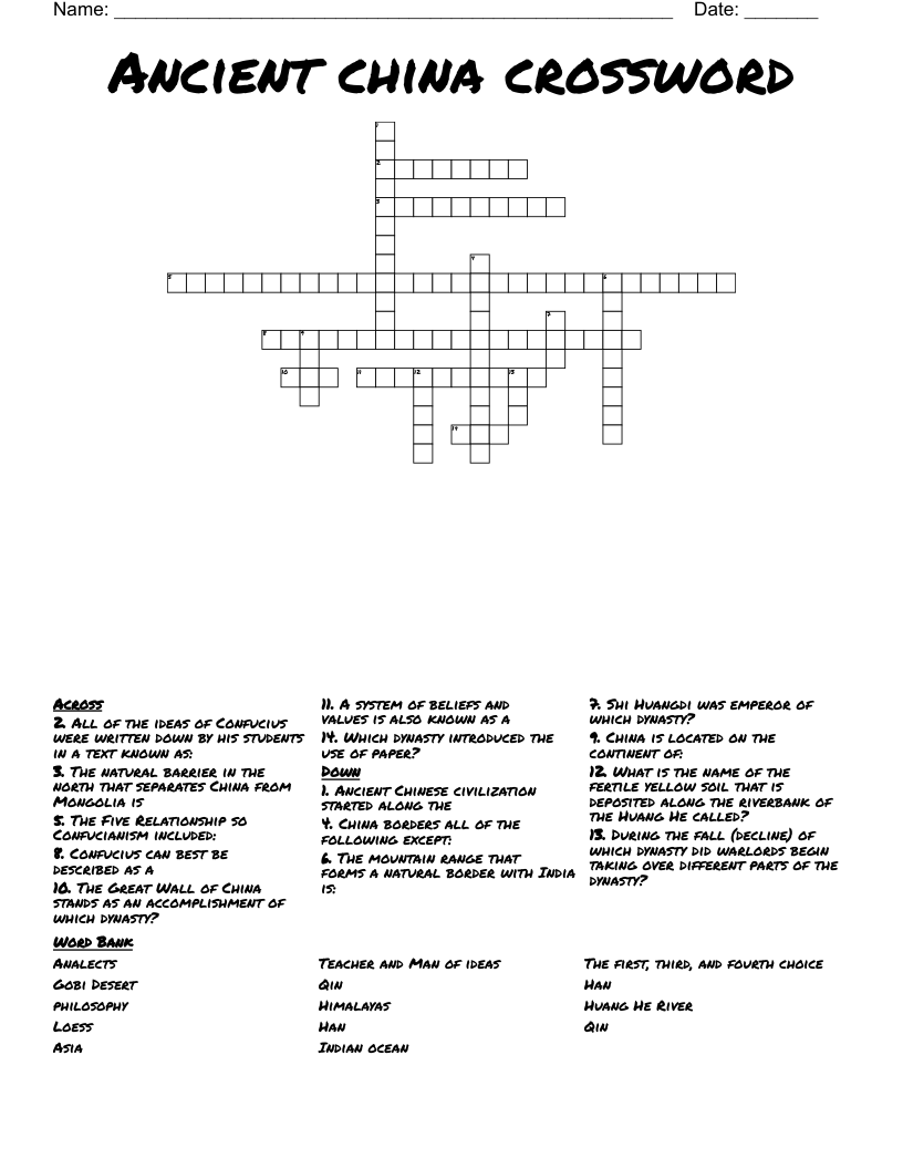 Ancient china crossword