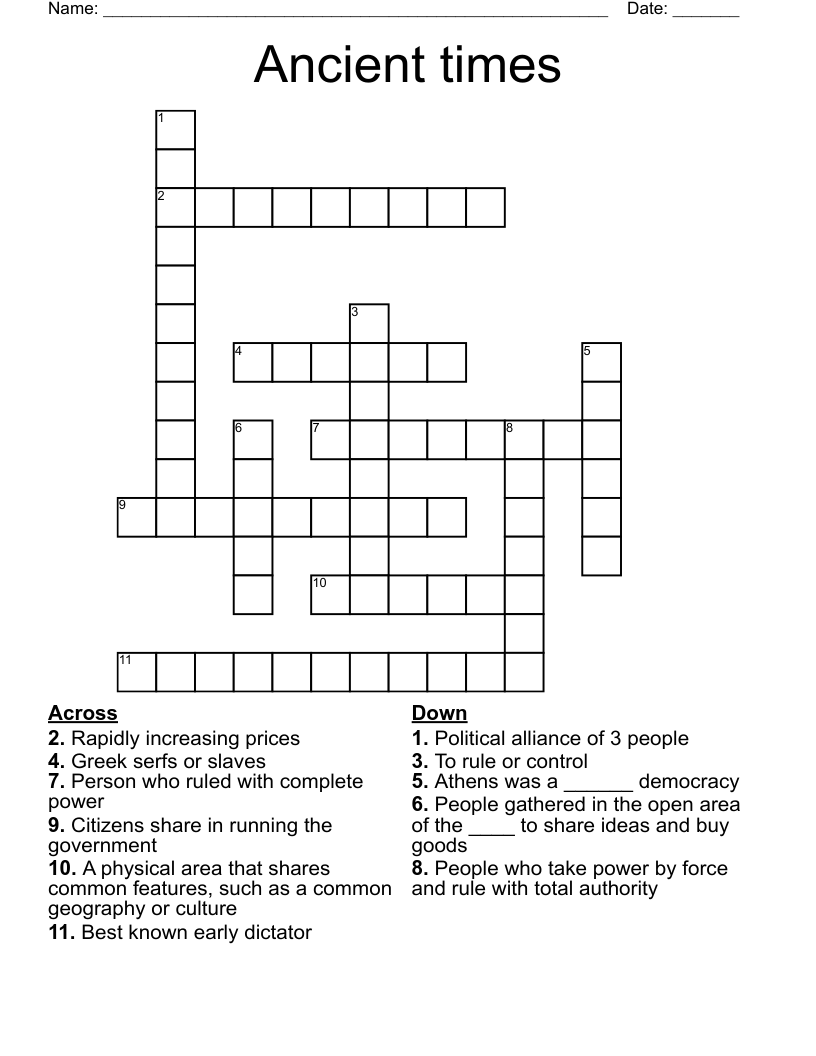 Ancient times Crossword