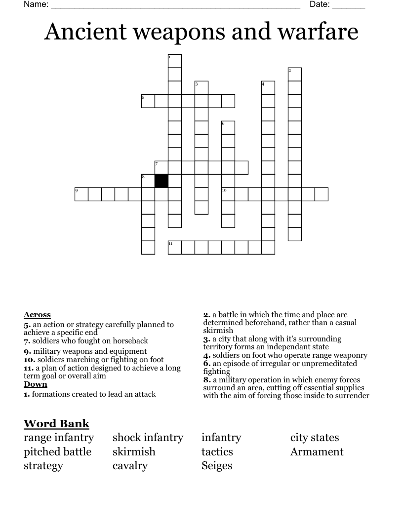 Ancient weapons and warfare  Crossword