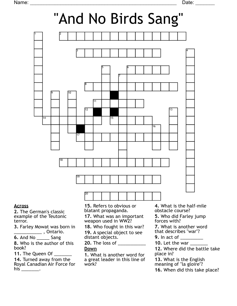 "And No Birds Sang" Crossword