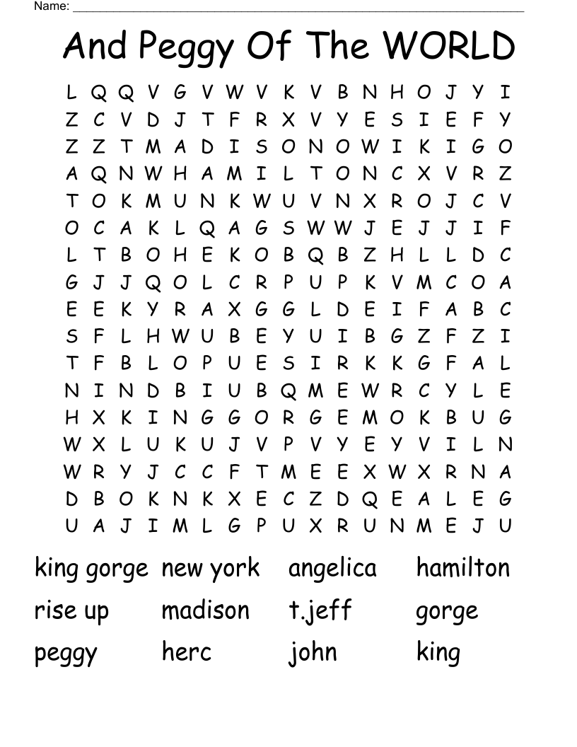 And Peggy Of The WORLD Word Search