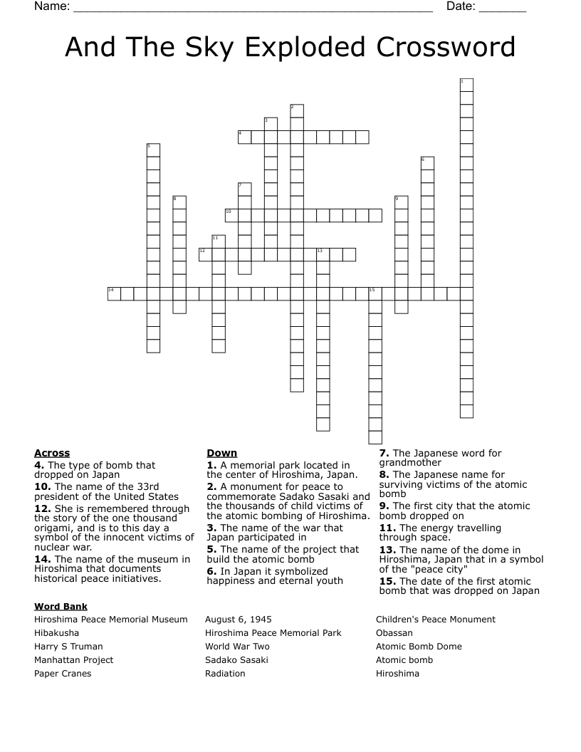 And The Sky Exploded Crossword 