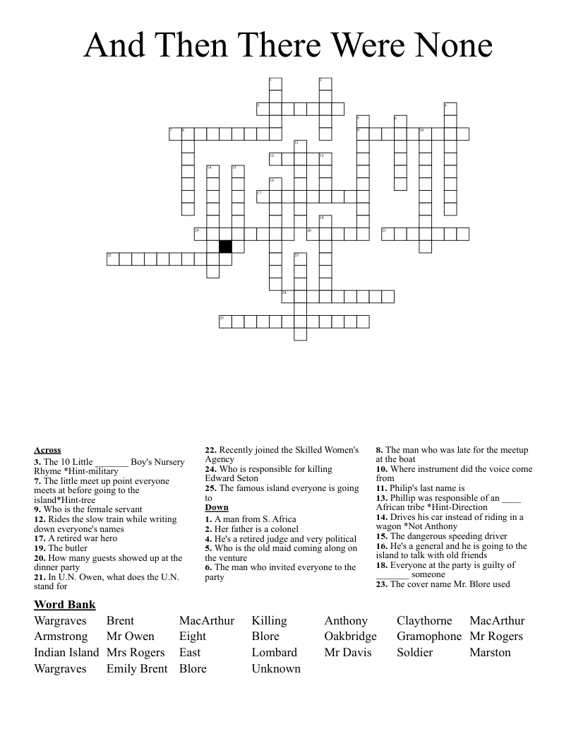 And Then There Were None Crossword