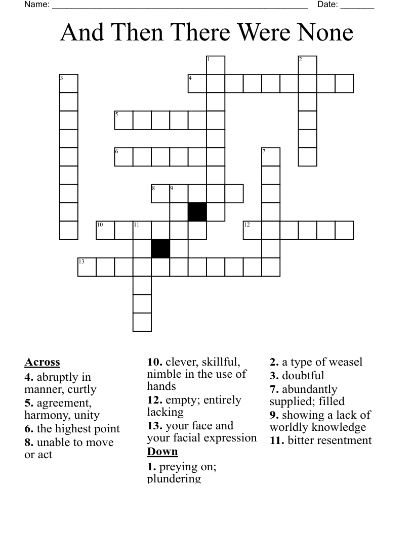 And Then There Were None Crossword