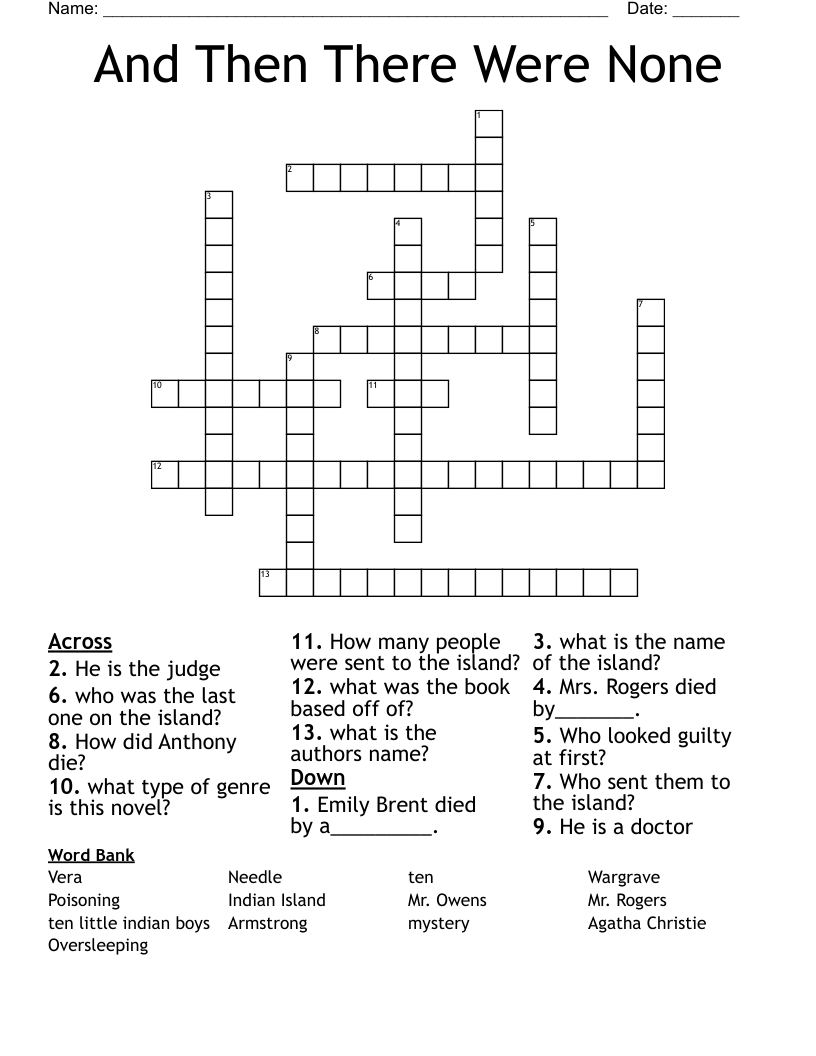 And Then There Were None Crossword