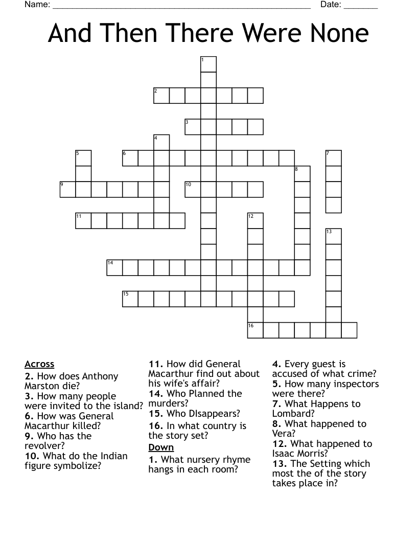 And Then There Were None Crossword