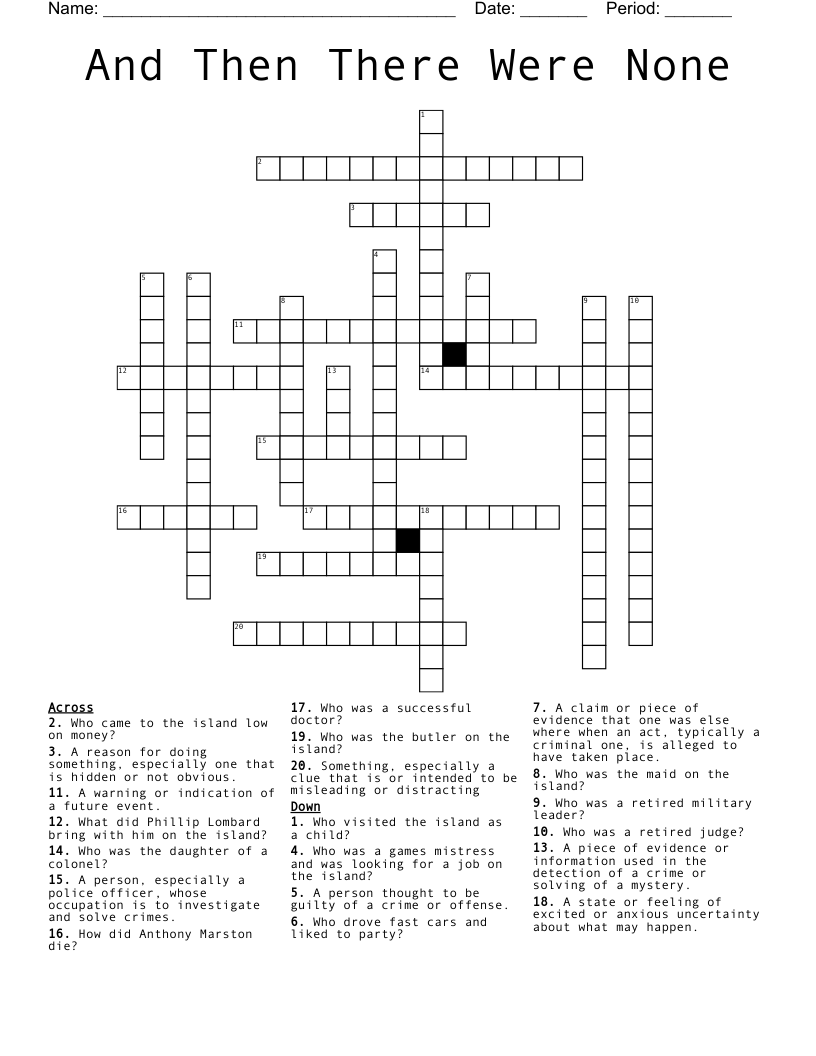 And Then There Were None Crossword