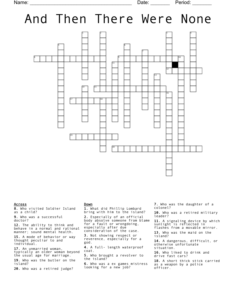 And Then There Were None Crossword