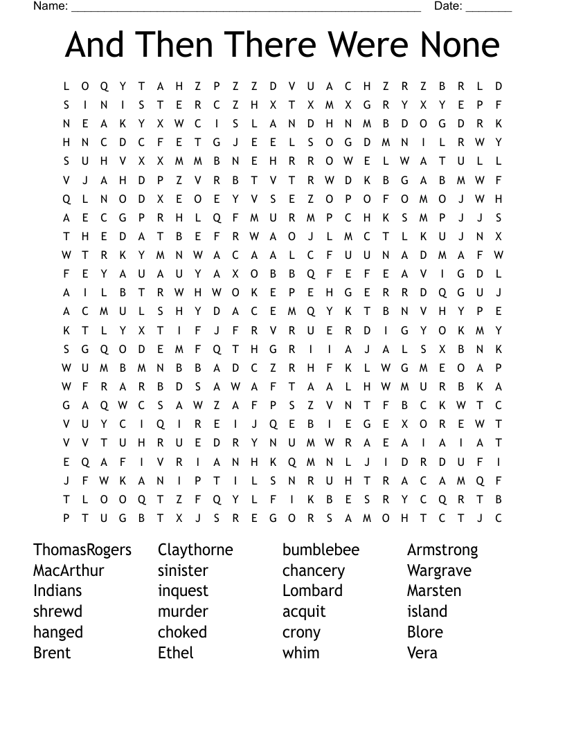 And Then There Were None Word Search