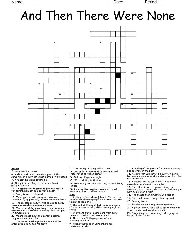 And Then There Were None Crossword