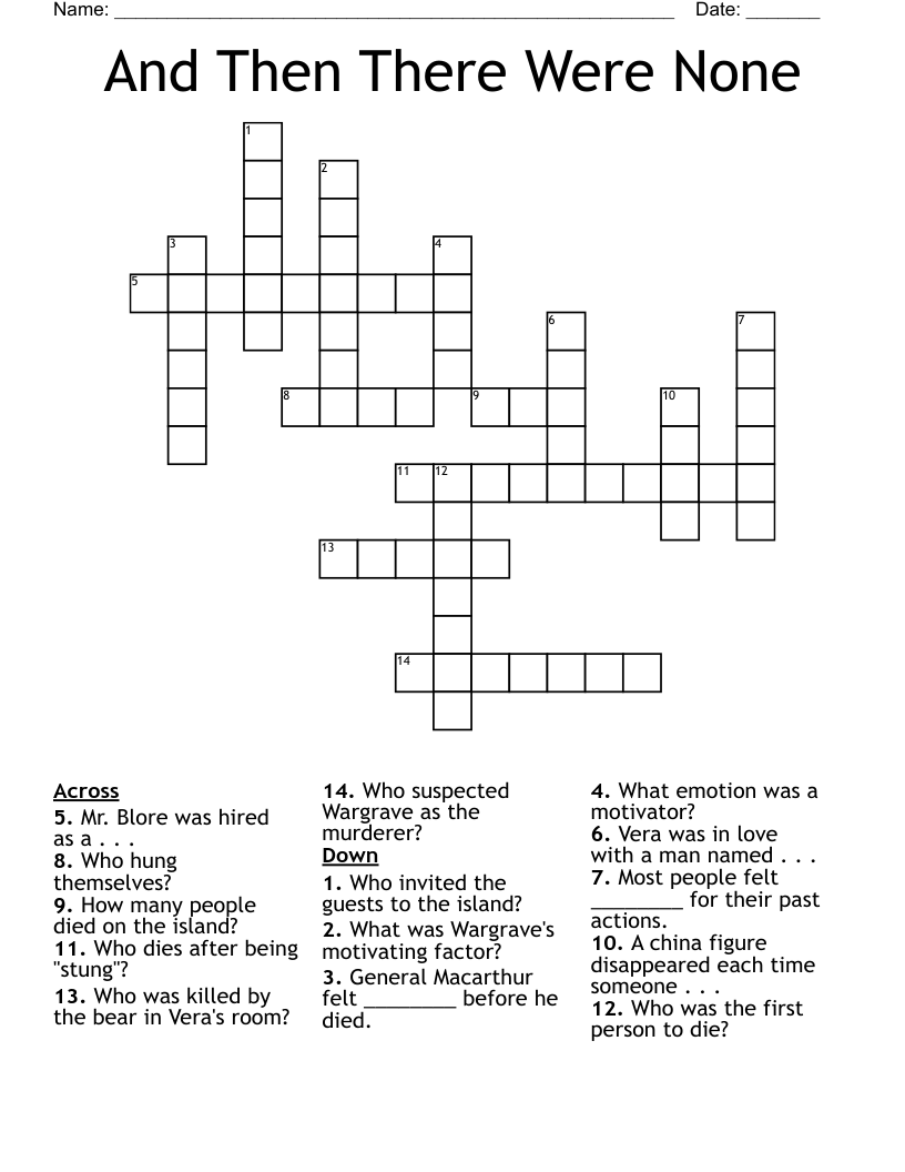 And Then There Were None Crossword