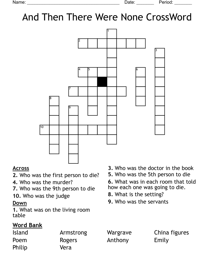 And Then There Were None CrossWord