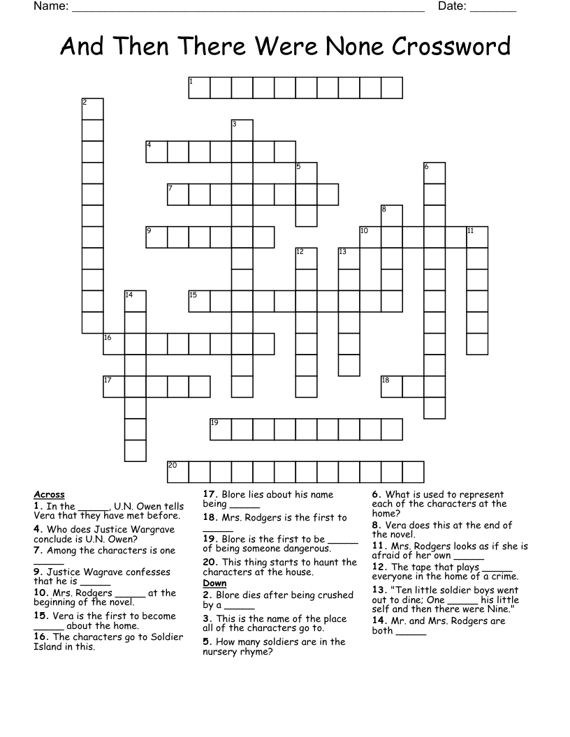 And Then There Were None Crossword