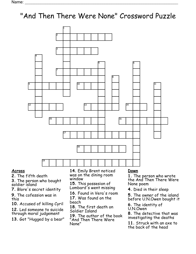 "And Then There Were None" Crossword Puzzle