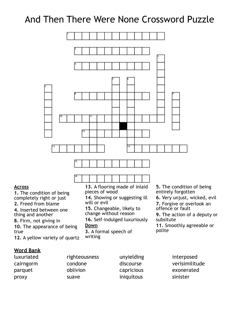 And Then There Were None Crossword Puzzle