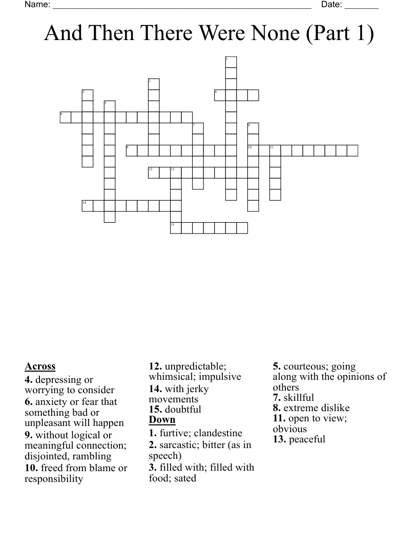 And Then There Were None (Part 1) Crossword