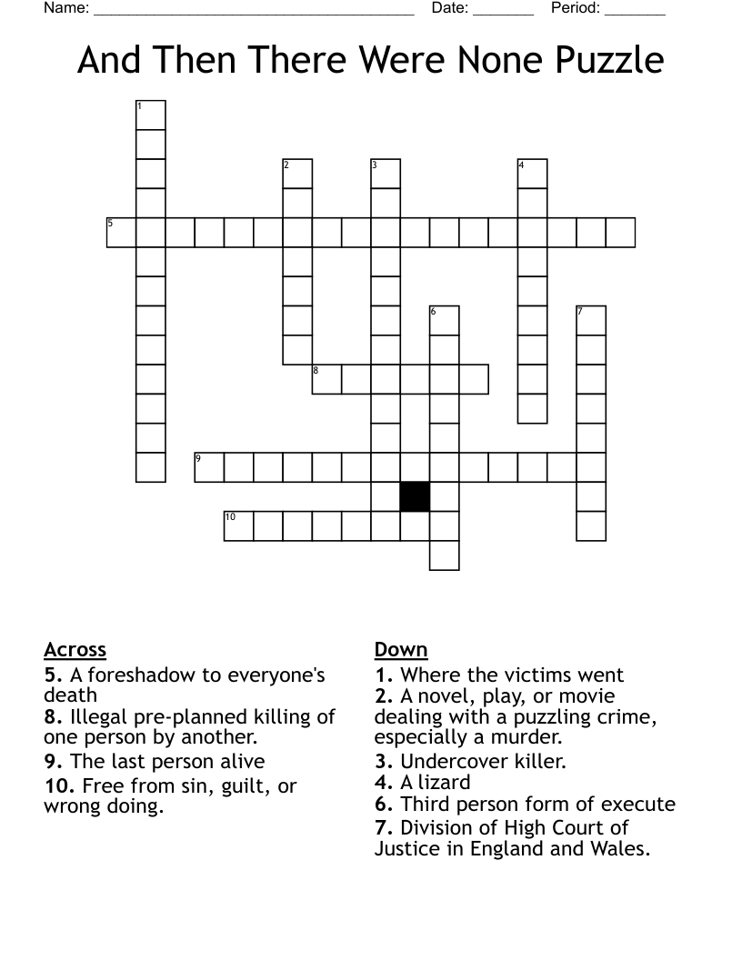 And Then There Were None Puzzle Crossword