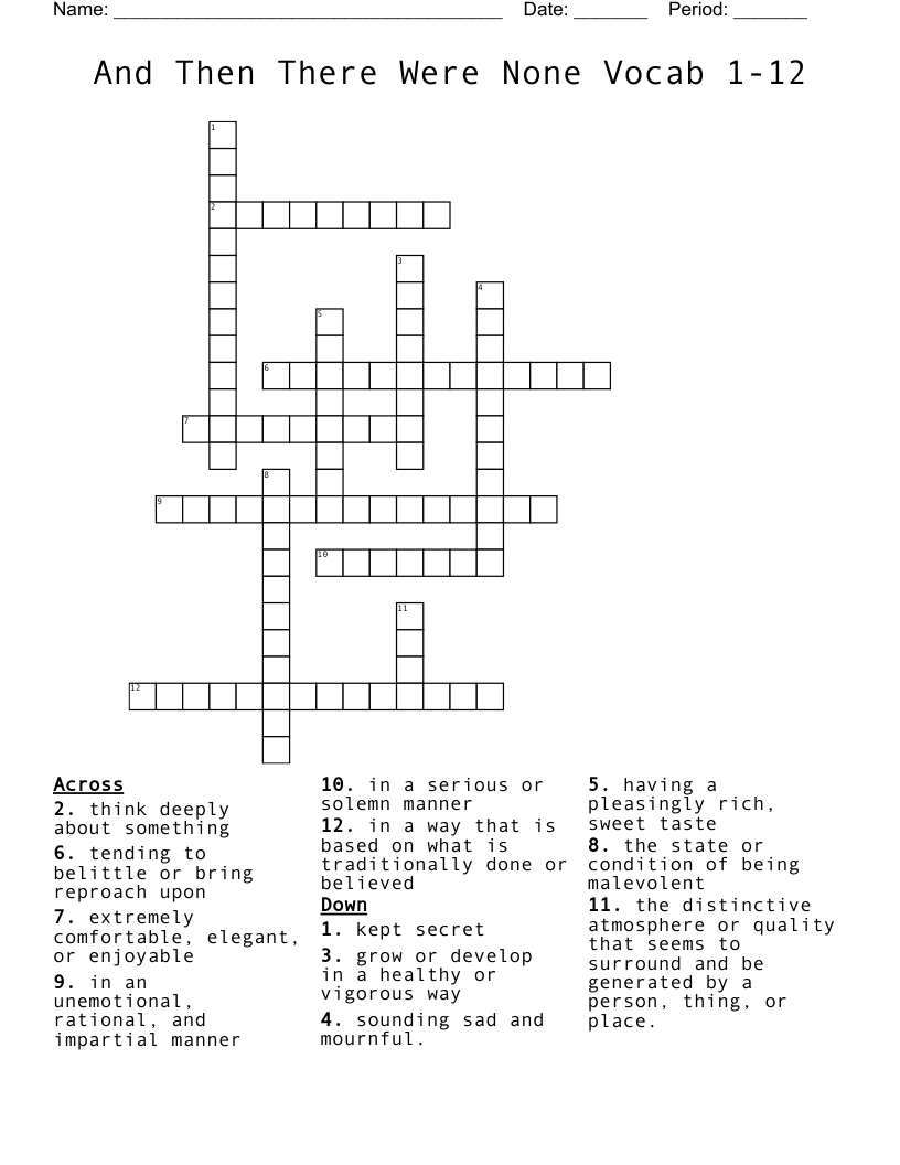 And Then There Were None Vocab 1-12 Crossword